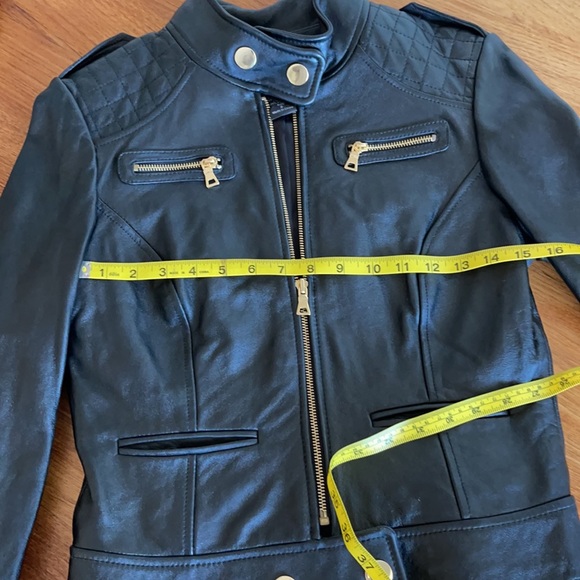 GORGEOUS 100% lambs leather moto leather jacket with gold tone buttons & zips S - Picture 6 of 8